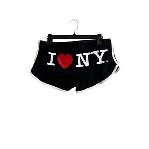 I Love NY Sweat Shorts Womens Medium Black Logo Drawstring Trim Lounge NYC